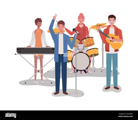 group music band playing instruments characters Stock Vector Image ...