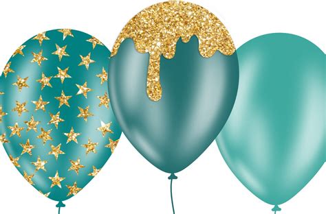 Teal And Gold Balloons Clipart Glitter Balloon Png Digital Etsy