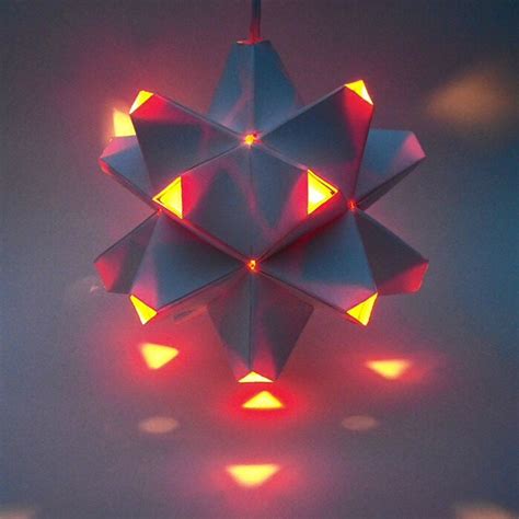 Paper Origami Lamp. White and Orange. 60 Sides. polyhedra Luminaria ...