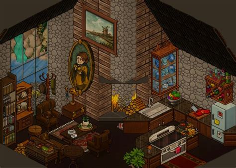 Vintage Habbo Living Room Kitchen Habbo Habblet Arte isométrica