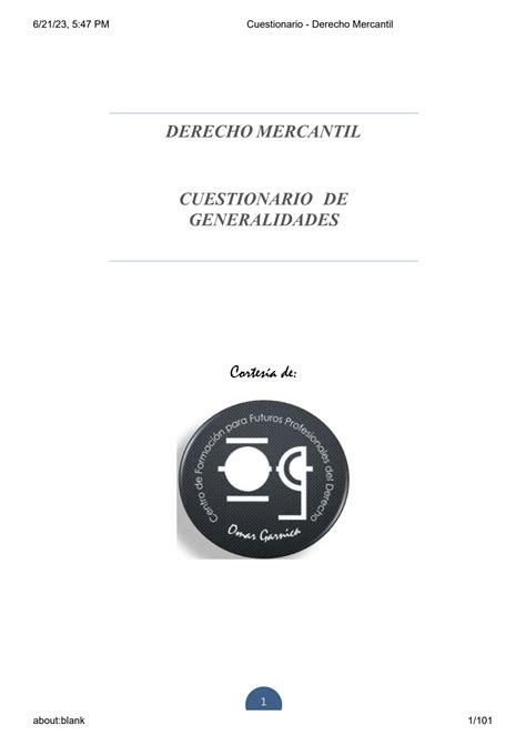 Solution Cuestionario Derecho Mercantil Studypool