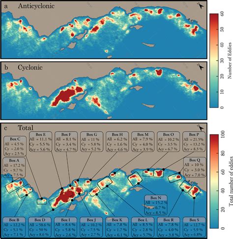 A Anticyclonic B Cyclonic And C Total Eddy Detections At Each