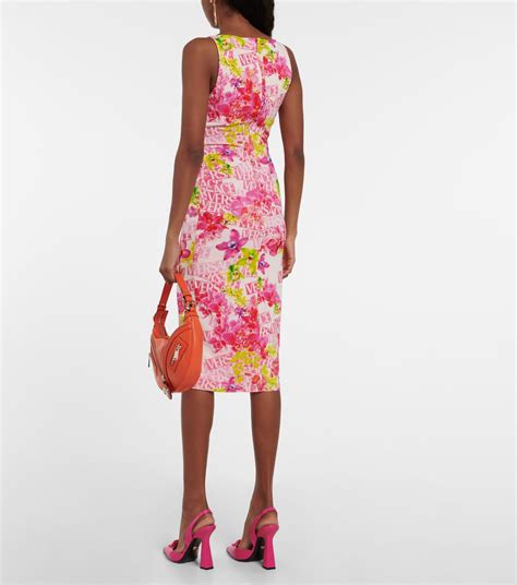 Logo Floral Crepe Midi Dress In Pink Versace Mytheresa