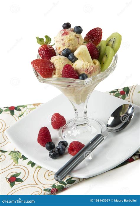 Ice cream with fruit salad stock image. Image of blueberries - 108463027