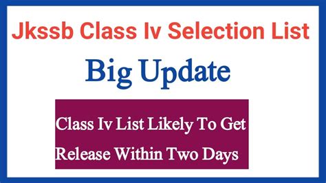 Jkssb Class Big Update Selection List Will Out Within Two Three Days