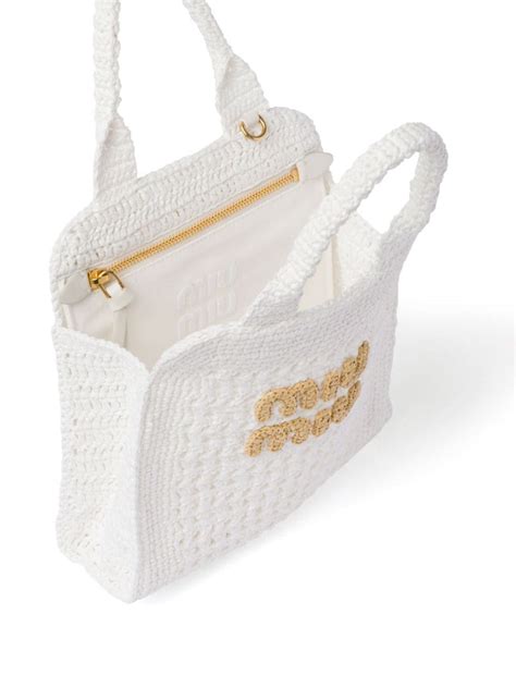 Miu Miu Crochet Raffia Tote Bag White FARFETCH UK