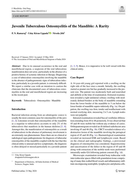 Pdf Juvenile Tuberculous Osteomyelitis Of The Mandible A Rarity