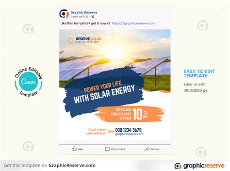 Solar Social Media Post Canva Template Graphic Reserve