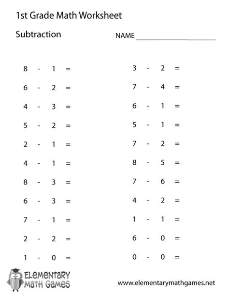 First Grade Subtraction Worksheet Printable Berhitung First Free Printable First Grade