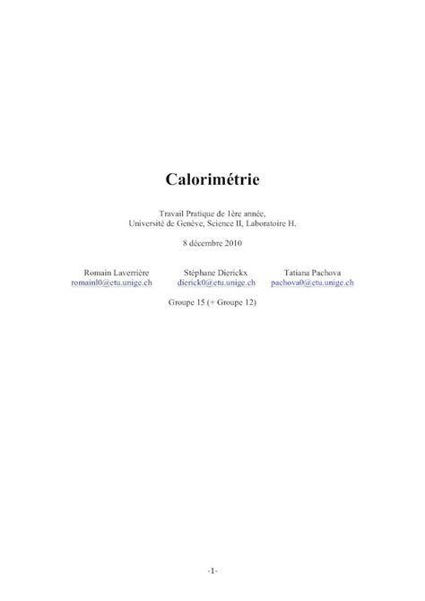 Pdf Tp Calorimetrie Unige Introduction Dans Ce Tp Nous