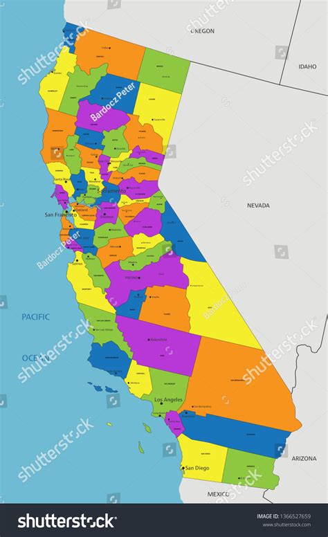 Colorful California Political Map Clearly Labeled Stock Vector (Royalty ...