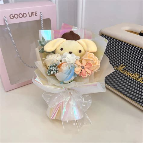 New Sanrio Cinnamoroll Kuromi Pom Pom Purin My Melody Plush Doll Kawaii Bouquets Flowers Cartoon