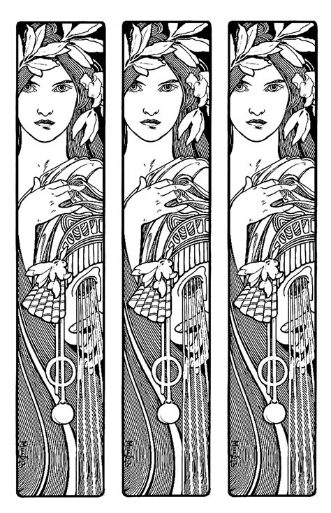 Mucha Triptych Art Nouveau Coloring Pages For Adults