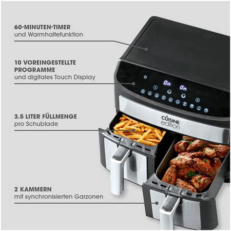 Doppel Heißluft Fritteuse 7 Liter Digital Touch Display Timer Friteuse