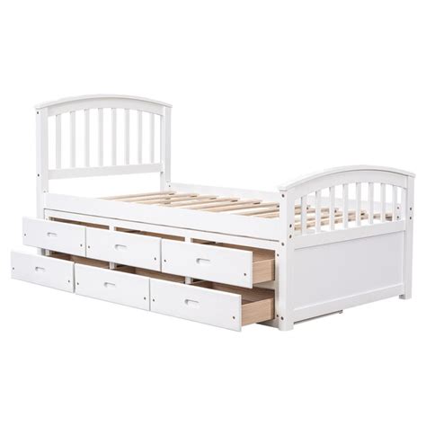 Bybafun White Twin Wood Bed Frame with Storage in the Beds department ...