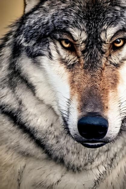 Um Lobo Nariz Preto E Olhos Amarelos Foto Premium