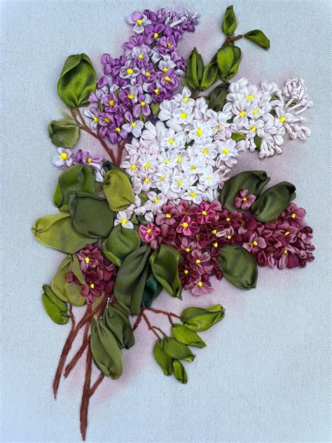 Branch Of Lilac Embroidery With Silk Ribbons Etsy