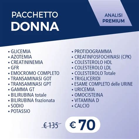 Pacchetto Analisi Premium Donna Pacchetti Salute Marilab