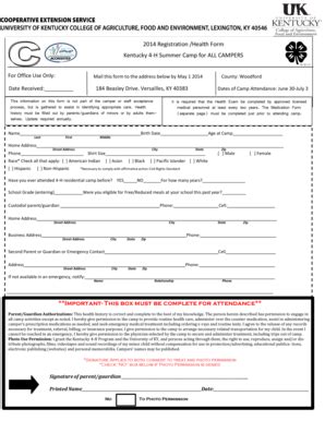 Fillable Online Woodford Ca Uky 2014 Registration Health Form Kentucky