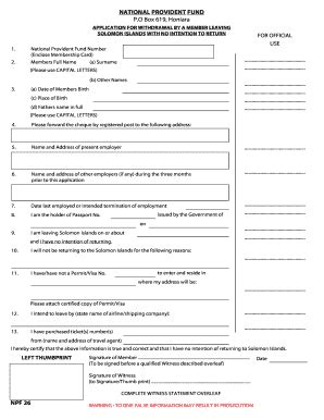 Fillable Online Sinpf Org O Box Honiara Application For Withdrawal