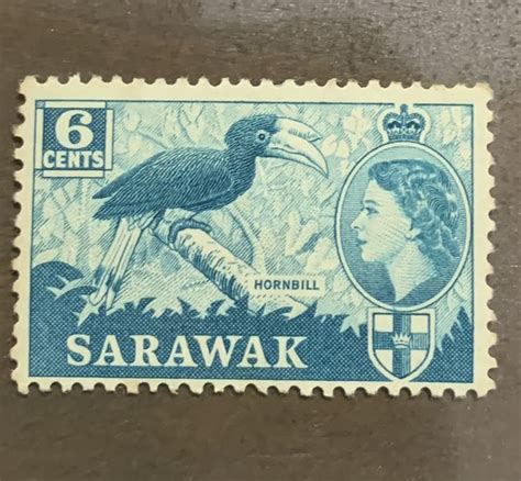 Malaya Sarawak 6c Hornbill Queen Elizabeth Stamp MINT Toned Gum