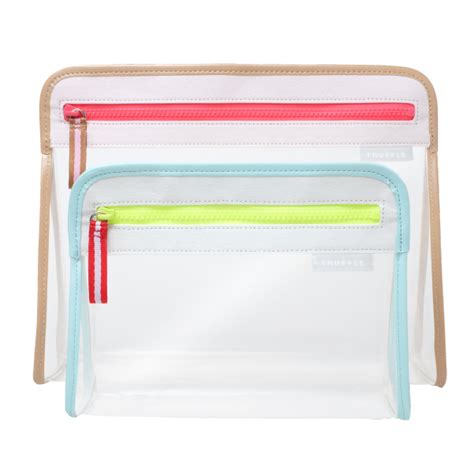 Clarity Clutch Large Clear Makeup Bags Pouch Leather Trims