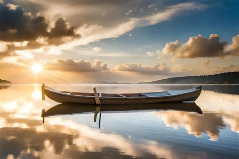 Premium Photo | A boat with a boat on the water in the sunset