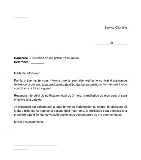 Lettre De R Siliation D Une Assurance Mod Le Exemple