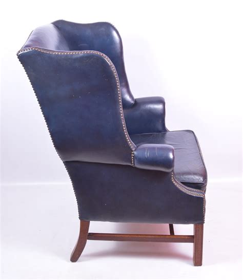 Navy Blue Leather Wingback Chair By Classic Leather Inc Ebth