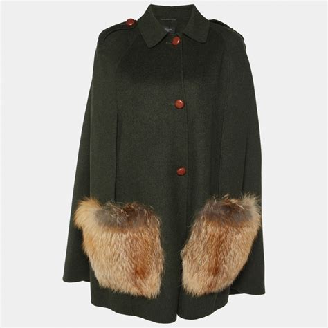 Weekend Max Mara Green Wool Fur Trimmed Cape Coat M Weekend Max Mara