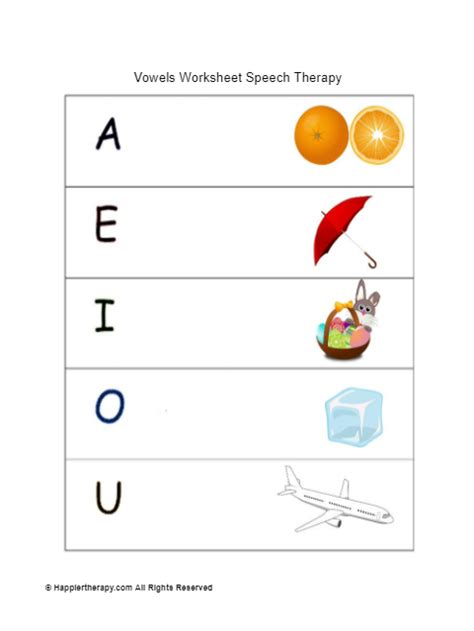 Vowels Worksheet Speech Therapy Happiertherapy