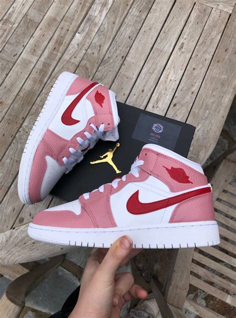 Custom Pink And Red Nike Air Jordan 1 Mid Etsy