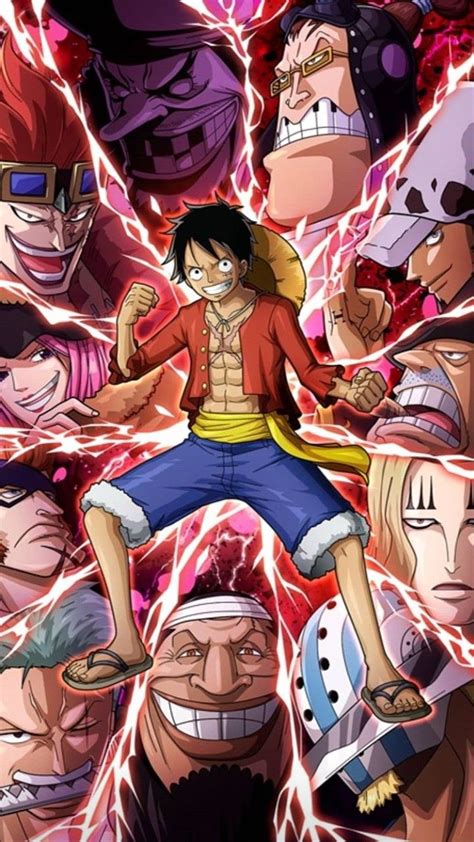 One Piece Is Surrounded By Many Different Characters And Their Faces Are Glowing In The Background