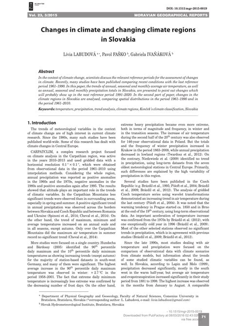 (PDF) Changes in climate and changing climate regions in Slovakia