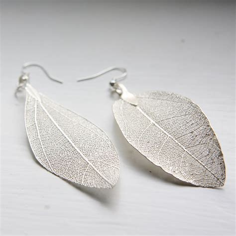 Matte Silver Plated Real Leaf Earring