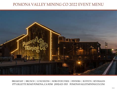 Pomona Valley Mining Co Banquet Menus | Pomona Valley Mining Company