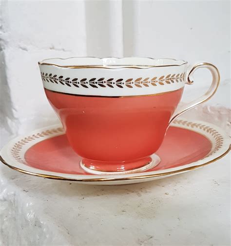 Vintage Aynsley Tea Cup And Saucer Set Bone China Orange White Etsy