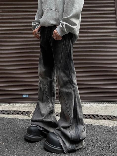 Qweek Y K Streetwear Gray Flare Jeans Women Harajuku Hippie Punk Grunge