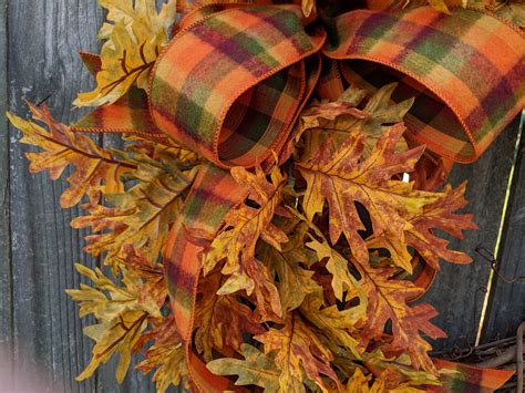 Fall Wreath, Fall Leaves Wreath, Fall Leaf Wreath, Fall Check Ribbon