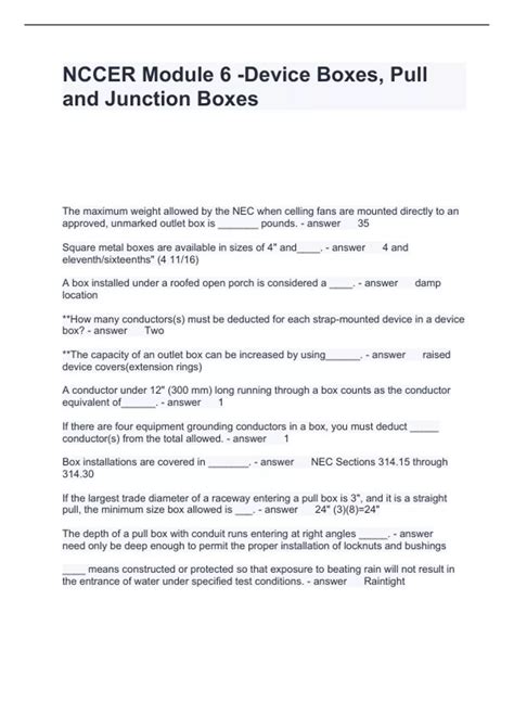 NCCER Module 6 Device Boxes Pull And Junction Boxes Questions And