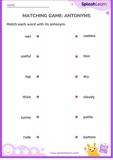 Matching Game Antonyms — Printable Ela Worksheet