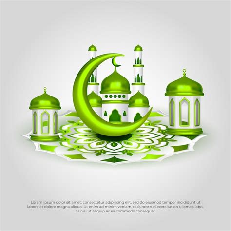 Eid al adha mubarak schöne islamische 3d grüne mandala moschee mond und