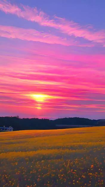 Um pôr do sol rosa e roxo um céu rosa e roxo Foto Premium