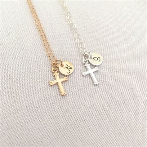 Hand Stamped Cross Necklace Baby Christening Necklace Etsy