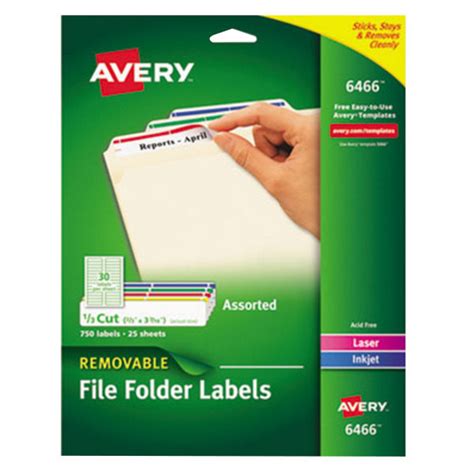 Avery 6466 2 3 X 3 7 16 Assorted Color 1 3 Cut Removable Filing