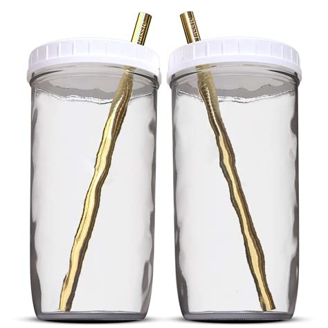 Buy Classic Reusable Boba Bubble Tea And Smoothie Cups 2 Wide Mouth Smooth Sided Jars 24oz With