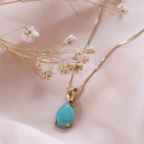 Turquoise Teardrop Necklace 14k Teardrop Necklace Solid Gold Necklace Pendant Turquoise