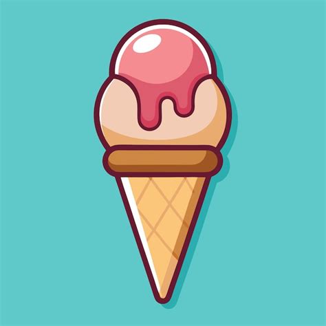 Cute Ice Cream Cone Cartoon Vector Illustration Sweet Food Icon Flat