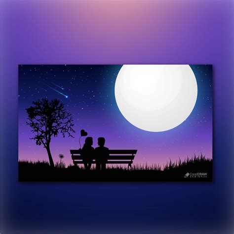 Download Beautiful Night Scenery Couples Talking Vector Illustration | CorelDraw Design ...