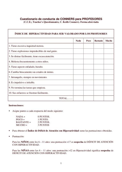 Escala De Conners Para Trastorno Por Deficit De Atencionhiperactividad En Adultos Cita Sas